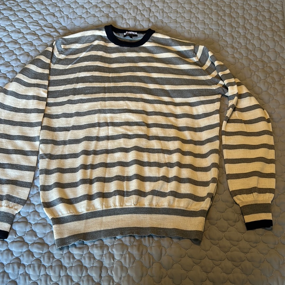 Large Striped Sweater, Mens Marco Fiori Merino Wool Fine Knit  Sweater.